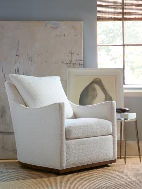 HC9509-SW Jules Swivel Chair - AR2 Track Arm: B5 Wood Trim Swivel Base shown in Truffle finish and HC401-10 fabric and HCP5388-STK Grace Spot Table.