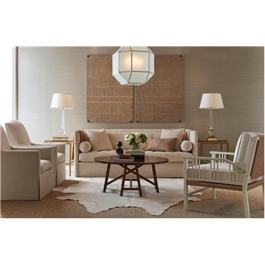 HC1301-00 Lorraine Sofa, HC1309-22 Aix-en-Provence Lounge Chair, HC1345-10 Alden Round Cocktail Table, HC1311-24 Willow Chair and HC1586-11W Austell Side Table with Wood Top Room Scene