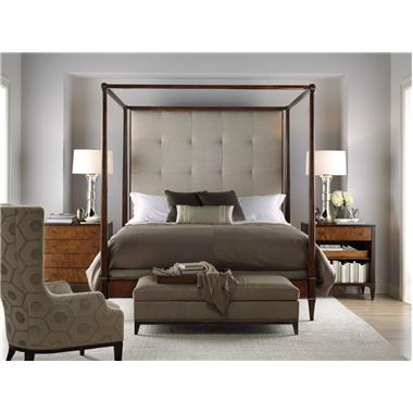 Elliott Wing Chair, 9th Street M2M Bench, Artisan Ash Button-Tufted Bed, Artisan 4-Drawer Mahogany Chest and Artisan Single Drawer Mahogany Chest Room Scene