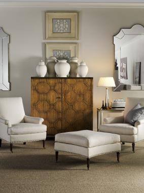 HC1527-24 Virginia Chair, HC1527-29 Virginia Ottoman, HC1586-10S Austell Side Table with Stone Top and HC1544-10 Blackland Cabinet Room Scene
