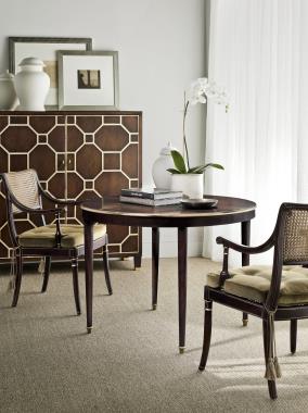 HC1544-40 Blackland Cabinet with Decoration, HC2642-11 Boden Dining Table and HC2651-01 Stewart Arm Chair Room Scene