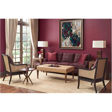 Room Scene: HC2514-86 Bailey Sofa shown in HC513-75 fabric with HC151 welt and HC457-67 fabric on throw pillows and Truffle finish; HC427-23 Beaufort Chair shown in HC151 leather and standard in Aged Blacked only finish; PE6741-50 Max Rectangular Cocktail Ottoman show in HC147 leather and Truffle finish: HC279-70 Ansell Side Table shown in Truffle finish and HC1385-10 Eden Accent Table standard in Eden finish only.