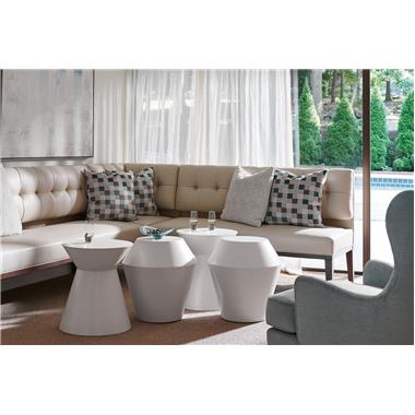 Room Scene: HC3012-49 Dominick Corner Chair, HC3012-51 Dominick M2M® Banquette - 80-inch size, HC3012-64 Dominick Banquette all shown in standard Truffle finish and in
Ultraleather HC321 with 3 optional HC922-96 throw pillows in HC349-34 and 1 optional throw pillow in HC318-13, HC3087-70 Brooks Spot Table shown in optional Match Panel Benjamin Moore BM 2135-70 Patriotic White in Low Sheen Lacquer and also in Chalk paint, HC3088-70 Brooke Side Table shown in optional Match Panel Benjamin Moore BM
2135-70 Patriotic White in High Sheen Lacquer and also in Chalk paint, and HC3007-55 Jim Wing Chair shown in standard Truffle finish and in fabric HC177-32.