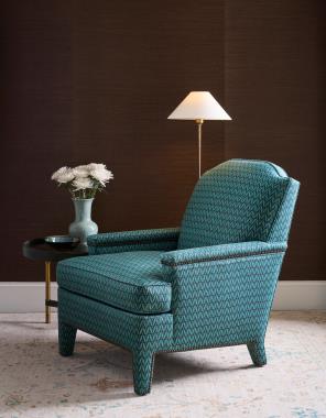 Room Scene: HC105-21 Boyd Chair shown in HC804-74-LIBERTY fabric with small in Aged Antique.