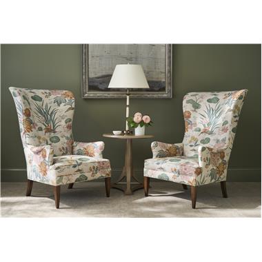 Room Scene: Hc8500-55 Bird Wing Chair shown in fabric HC802-99-LIBERTY with Truffle finish and HC9186-70 Wales Side Table shown in Weathered Mineral finish.