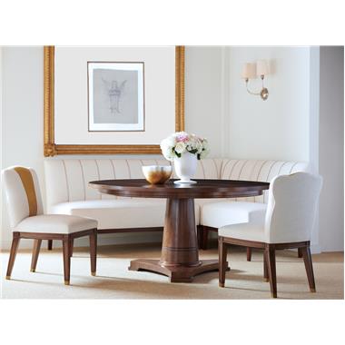 HC9042-10 Regency Round Dining Table, PE6745-00 Eleanor Side Chair and HC7635-56/HC7635-50 Bistro Banquettes with Corner Chair.